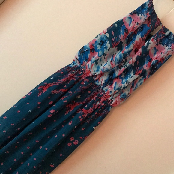 Fate Teal/Floral Chiffon Halter Maxi, Small - Picture 3 of 8